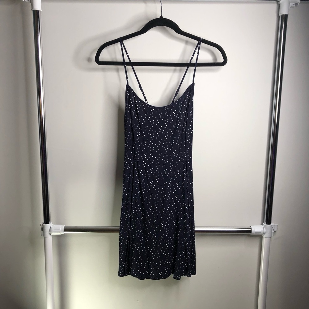Forever 21 Navy Blue with White Stars Lace Up Back Mini Medium Dress